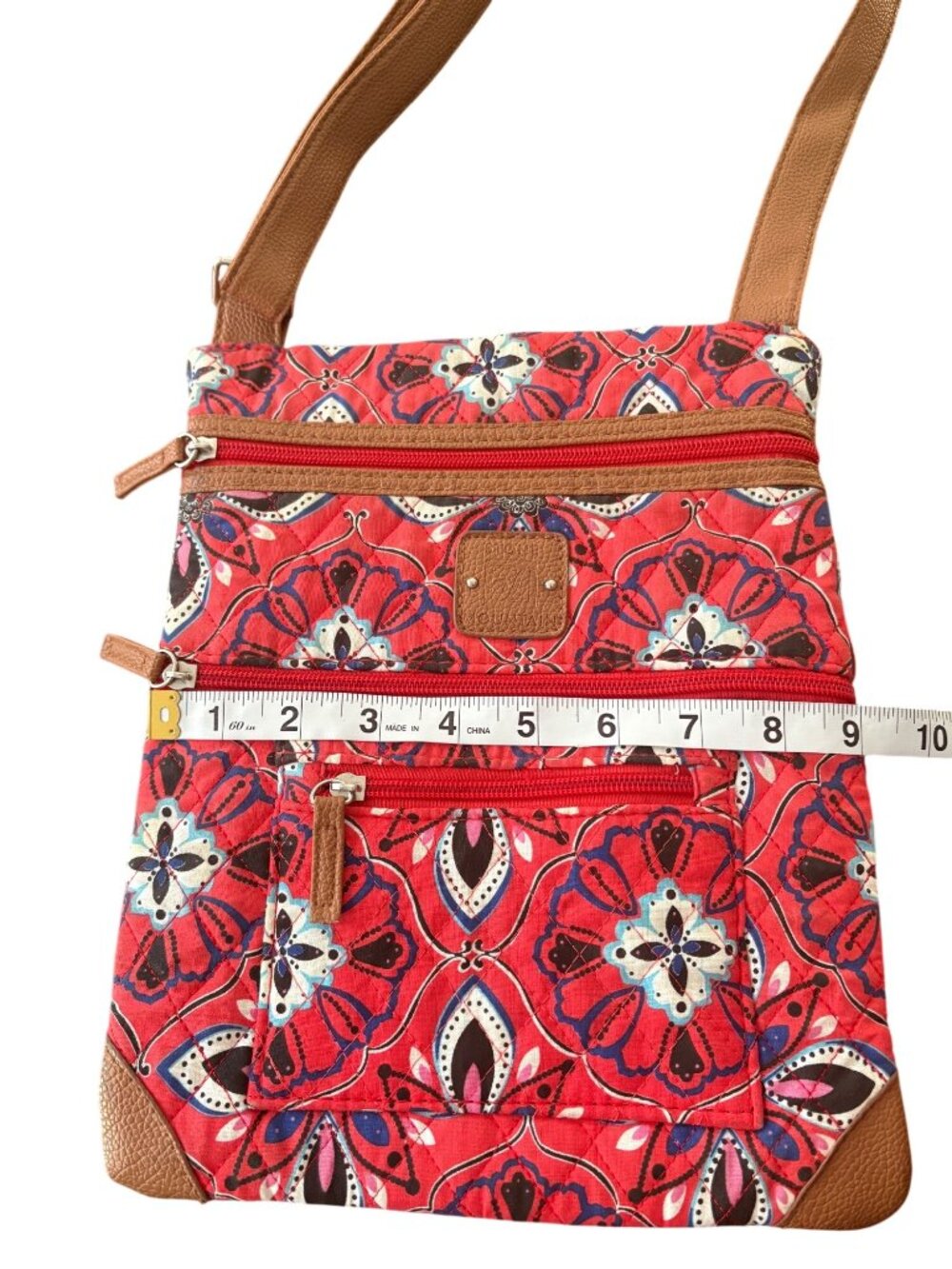 Stone Mountain Red Floral Boho Crossbody Bag W/ Multiple Zippered Pockets - Picture 8 of 13